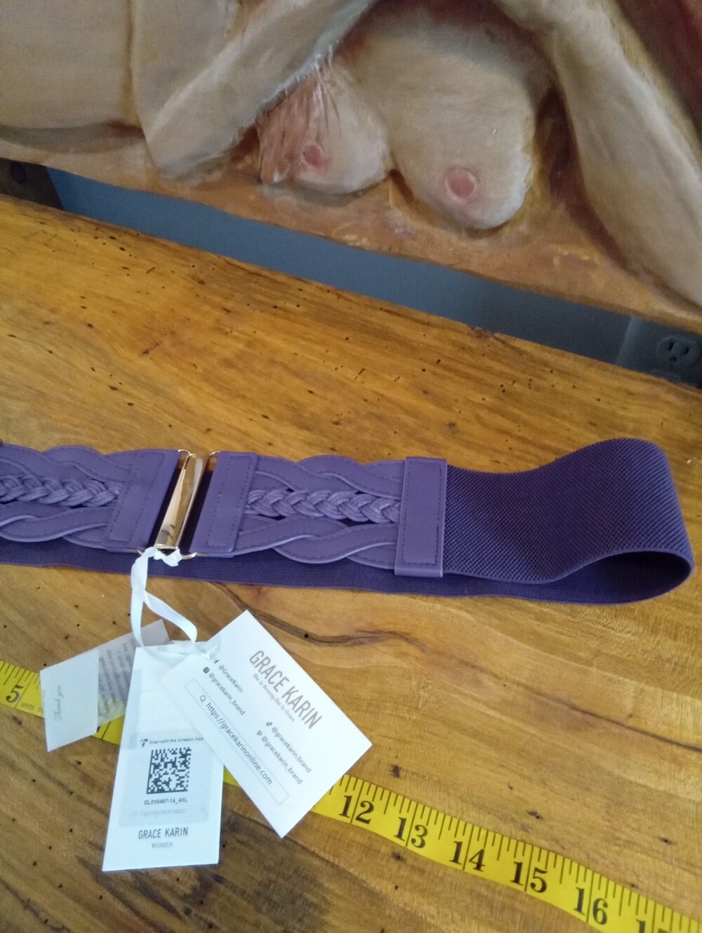 Grace Karin Plus Size 2X Purple Braided Elastic Waist Belt w/ Shiny Silver Clasp - Picture 3 of 8